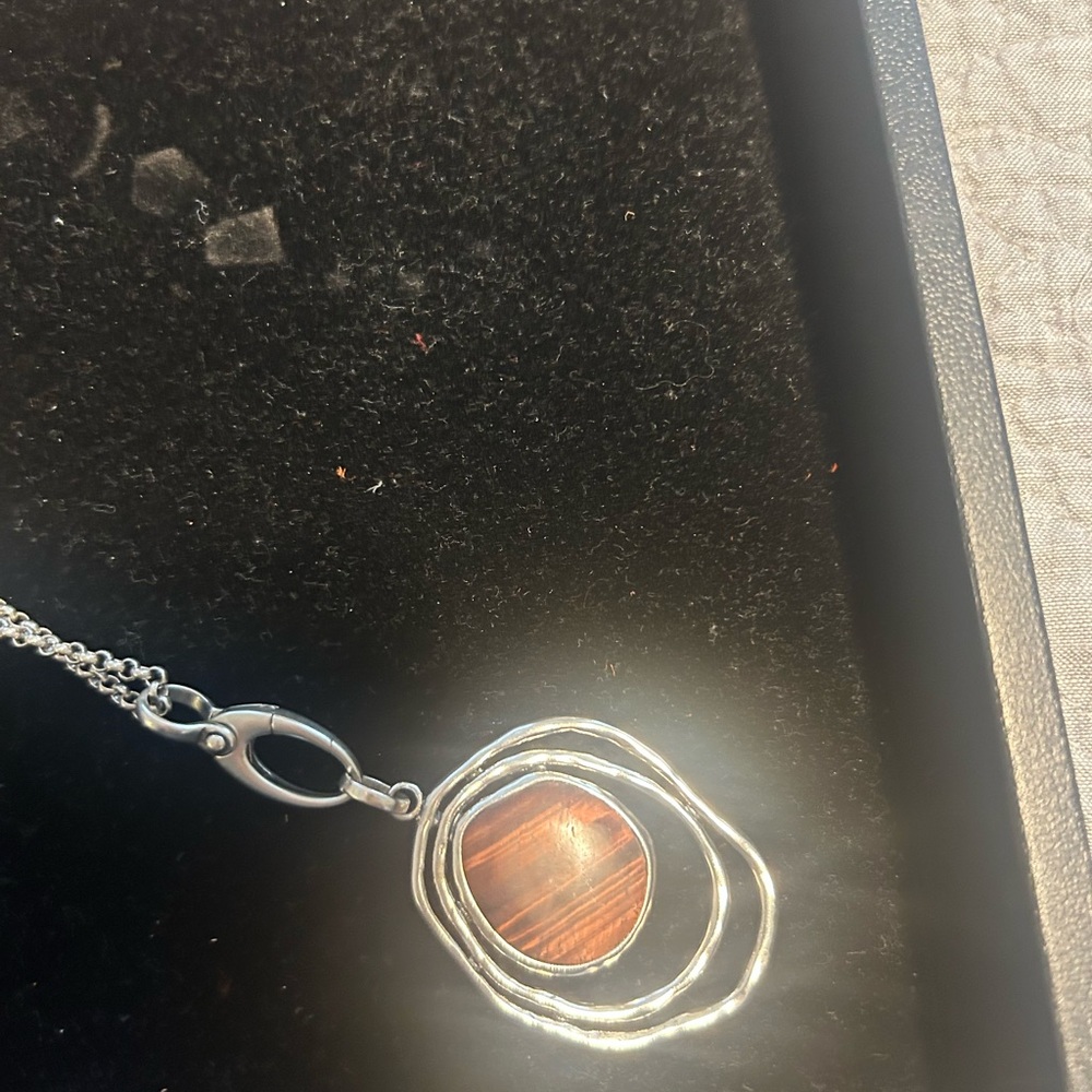 Silver and Brown Swirl Pendant Necklace